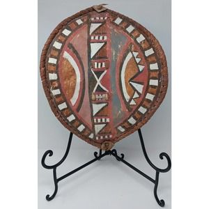 African Maasai Warrior Tribal Shield - Buffalo Hide & Hair - Tribal Paint